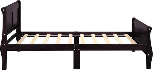 Vista 4 de Base de cama de trineo de madera individual, cama de plataforma con cabecero y estribo, listones de madera, no necesita somier, diseño resistente
