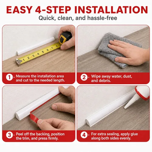 Vista 5 de Moldura Flexible de Cuarto de Círculo, Moldura de Cuarto de Círculo de Goma Despegar y Pegar, Moldura Autoadhesiva para Bañera