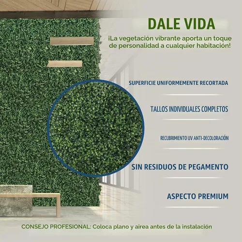 Vista 2 de Paneles de pared de césped, paneles de boj, decoración verde artificial, 20 x 20 pulgadas, paquete de 12