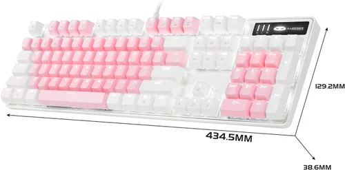 Vista 2 de MageGee Teclado mecánico para juegos, interruptor azul mejorado de 104 teclas, teclado retroiluminado blanco, teclado mecánico con cable USB