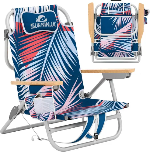 Vista 2 de SUN NINJA Paquete de silla de playa con bolsa de lona y sombrero de cubo UPF 50+