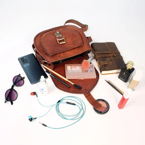 Vista 5 de Bolso de cuero marrón vintage para mujer, bolso cruzado de piel auténtica, bolso cruzado de cuero marrón envejecido para mujer, 9 pulgadas
