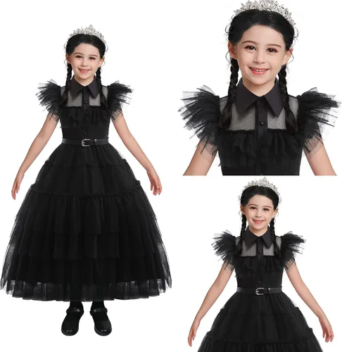 Vista 3 de Hellet Girls Cosplay Costume Dress for Family Kids Costumes Black Dance Princess for Halloween School Party