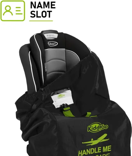 Vista 3 de KiddiGo Bolsa de viaje para asiento de automóvil para avión, negro y verde, 33 pulgadas de alto x 18 pulgadas de ancho x 18 pulgadas de profundidad