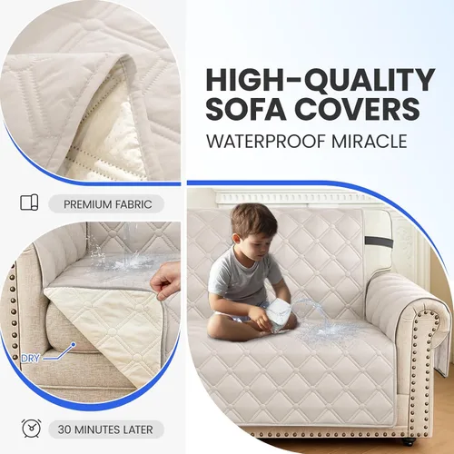Vista 7 de XINEAGE Funda impermeable para sillón, funda para sofá de 1 plaza con correas elásticas y bolsillos, triple protección antideslizante, lavable