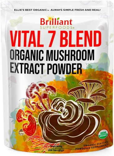 Vista 8 de Ellie's Best Suplemento orgánico de mezcla de extracto de polvo de 7 hongos, 114 porciones Cordyceps de doble extracción de alta potencia, Reishi