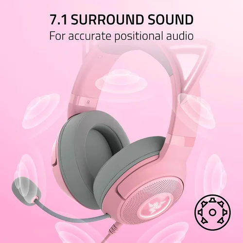 Vista 6 de Razer Kraken Kitty V2 Auriculares USB con cable orejas de gatito RGB Chroma - Iluminación reactiva de transmisión - Micrófono cardioide HyperClear