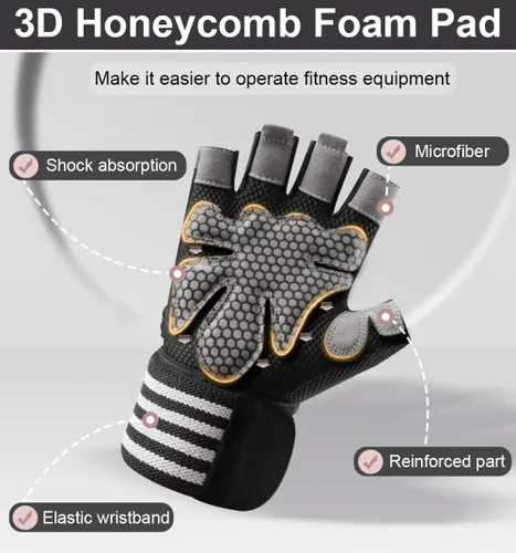 Vista 3 de SUJAYU Guantes de entrenamiento para hombres, guantes de entrenamiento para mujer, guantes de levantamiento de pesas transpirables, guantes