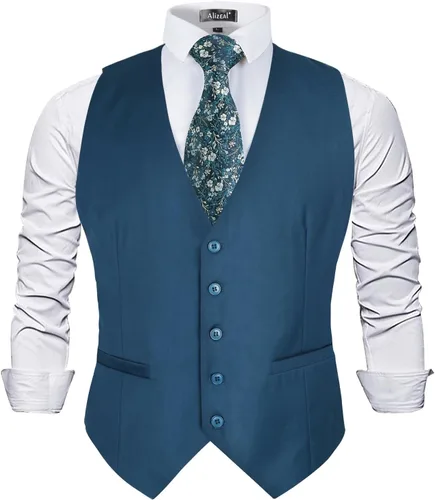 Vista 25 de Alizeal Chaleco de Traje de Negocios Clásico de Color Sólido para Hombre de Ajuste Regular Chaleco de Esmoquin para Boda