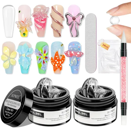 Vista 8 de Gel Constructor Sólido para Uñas - Gel de Arte de Uñas 3D Claro Transparente Antiadherente para Manos para Tallado, Moldeado, Patrones