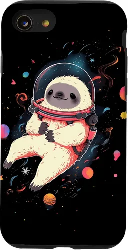 Vista 18 de Sloth Floating in Space Planets Stars Sloth Lover Case for iPhone 16