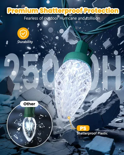 Vista 6 de Minetom Luces de Navidad C9 para Exteriores, Cadena de 85 pies con 110 LED y 8 Modos de Iluminación, Luces de Navidad C9 Impermeables, Conectables