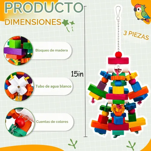 Vista 2 de Seenelling Paquete de 3 juguetes grandes de loros coloridos para masticar