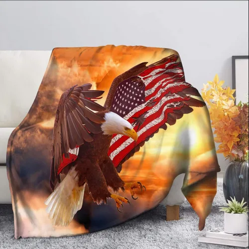 Vista 3 de Manta de águila calva con la bandera estadounidense y águila, manta decorativa de águila calva, regalos para hombres, manta de franela de vellón