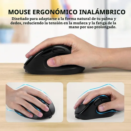 Vista 2 de Ratón inalámbrico Bluetooth ergonómico vertical para computadora portátil, MacBook, iPad, tableta, recargable, silencioso, clic, USB, túnel Negro