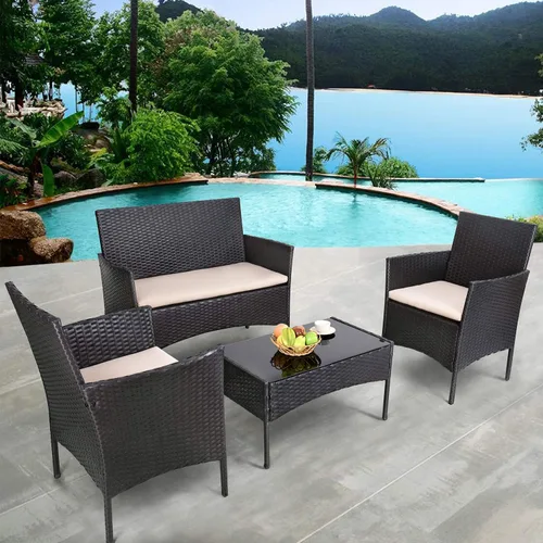 Vista 2 de Homall Juego de 4 muebles de patio al aire libre, sillas de mimbre, para uso en interiores y exteriores, patio, porche, jardín, piscina, balcón