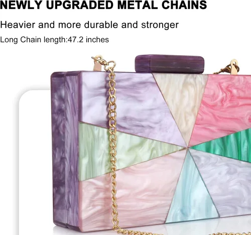 Vista 5 de YYW Monederos de mano de acrílico para mujer de boda bolso cruzado de noche multicolor con cadena desmontable