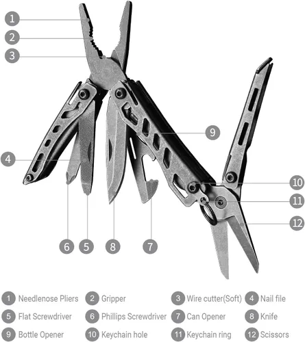 Vista 7 de NEXTOOL EDC Llavero Multiherramienta, Cuchillo de Bolsillo Mini 10 en 1 con Alicates de Punta Fina, Tijeras, Mini Gadgets Útiles y Geniales