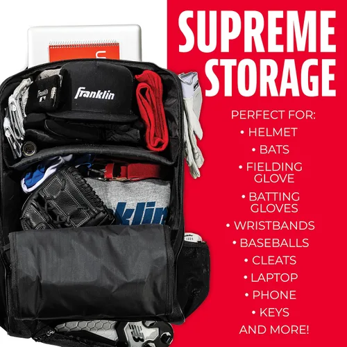 Vista 3 de Franklin Sports Mochilas para béisbol y sóftbol + MLB + USA Softball - Bolsas de equipo para béisbol + sóftbol rápido - Mochilas para bates