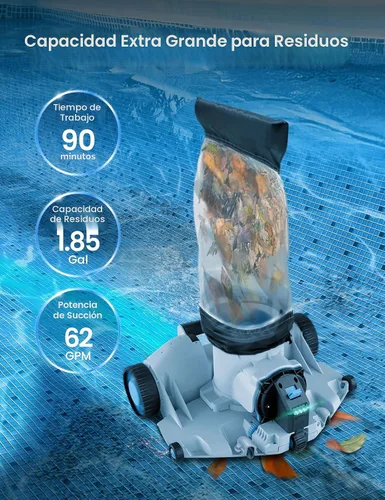 Vista 6 de Aspiradora robótica automática para piscinas, apertura de piscina resistente, entrada de succión ultra ancha de 360°, bolsa extragrande de 1.85