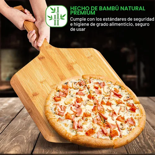 Vista 4 de Pala de pizza de 16 pulgadas, de bambú natural, espátula de pizza para pizza, accesorio de horno para tabla de pizza de madera grande