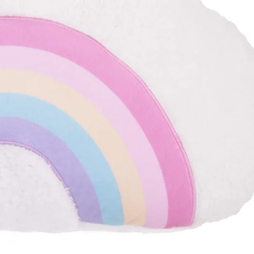 Vista 3 de NoJo Nube blanca con rosa, amarillo, verde azulado y lavanda apliques arco iris almohada decorativa, blanco, rosa, amarillo, lavanda