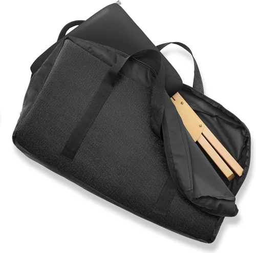 Vista 7 de Saloniture Taburete de masaje plegable de madera con estuche de transporte, negro