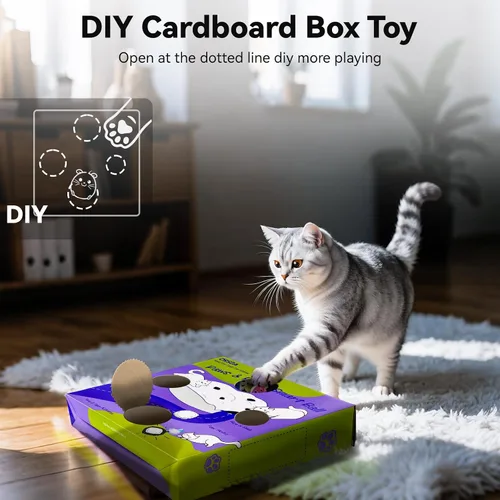 Vista 7 de ORSDA Juguetes para Gatos de Interior, Bola en Movimiento Activada Interactiva en Alfombrilla de 7 Agujeros, Bola Automática de Rápido Rodamiento