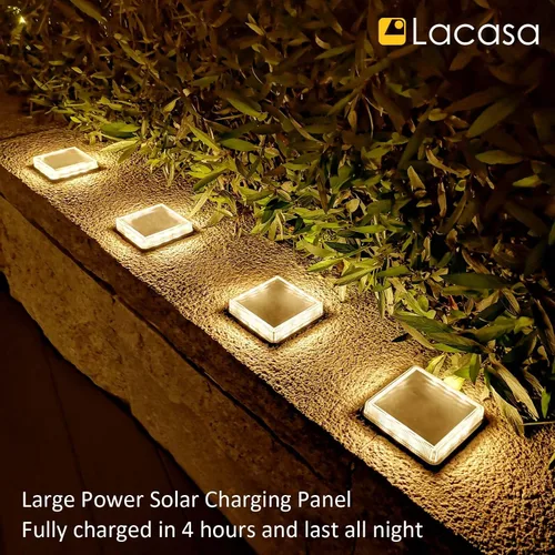 Vista 2 de Lacasa Luces solares de escalón, paquete de 4 luces LED solares de 50 lm, 3000 K, luz blanca cálida, luces solares para exteriores, IP68 impermeable