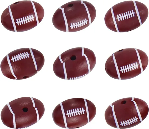 Vista 14 de Firstmeet Cuentas redondas pintadas de madera de 0.591 in, 60 unidades, cuentas sueltas en forma de baloncesto para hacer joyas, cabello