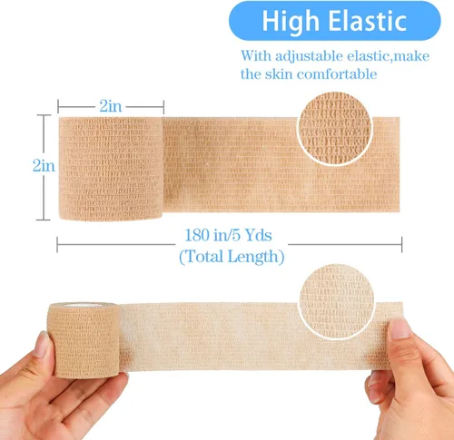 Vista 2 de Paquete de 12 vendajes cohesivos autoadhesivos de 2 pulgadas x 5 yardas, cinta de primeros auxilios, cinta autoadhesiva elástica, cinta atlética