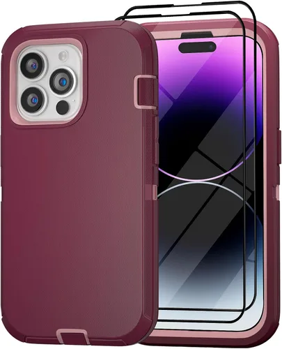 Vista 8 de Funda para iPhone 14 Pro Max de 6.7 pulgadas con clip para cinturón con 2 protectores de pantalla, 2 protectores de lente de cámara, cubierta