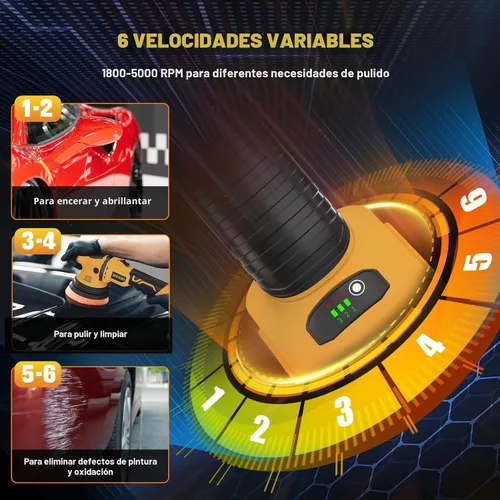 Vista 5 de VERVEWAVE Kit de pulidor inalámbrico para batería Dewalt de 20 V (sin batería), pulidor orbital de coche de 6 pulgadas, velocidad variable de 1800 a