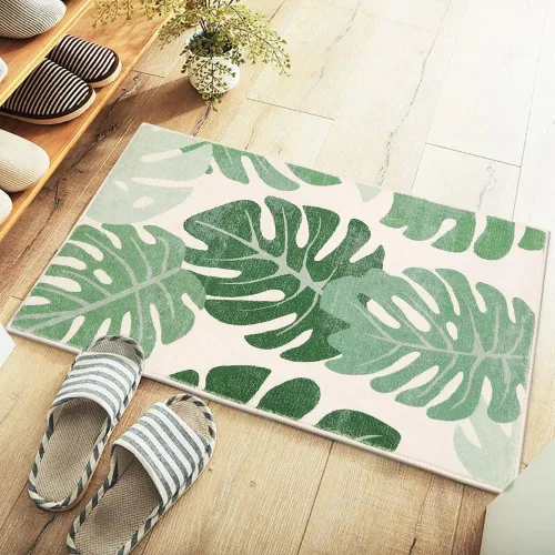 Vista 3 de Lukinbox Tapetes de baño para baño, alfombra de baño antideslizante con hojas verdes, bonita alfombra de baño lavable para puerta de baño