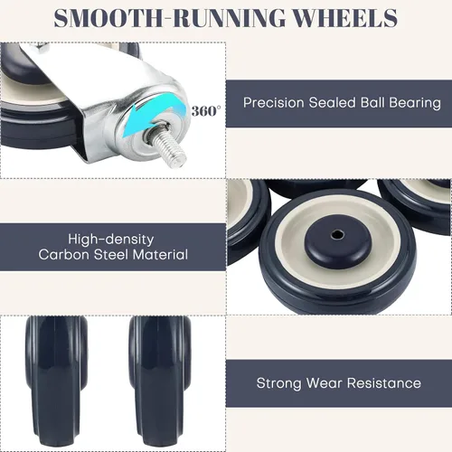 Vista 4 de MYFULLY Kit de ruedas de repuesto para carrito de compras de 5 pulgadas, ruedas de poliuretano escalonadas y completas con herrajes, ruedas