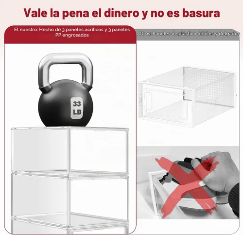 Vista 3 de 1 paquete de cajas de almacenamiento transparentes apilables para zapatos, organizador grande de zapatos con puerta magnética acrílica, contenedores