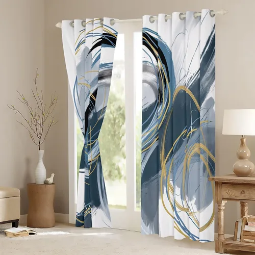 Vista 3 de Cortinas circulares geométricas para dormitorio, sala de estar, niñas, niños, retro, con ojales, cortinas de ventana con ojales, decoración