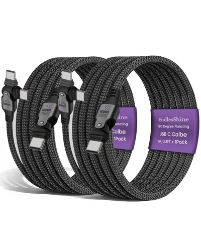 Vista 9 de Cable USB tipo C a C de rotación de 180° PD 240 W (1 paquete de 3.3 pies) USB2.0 480MBPS y cable de transferencia de datos Cable de carga