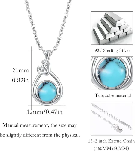 Vista 3 de AOVEAO Collar turquesa, plata de ley S925, corazón celta, nudo lágrima, collares para mujer y niña, Plata, no saber