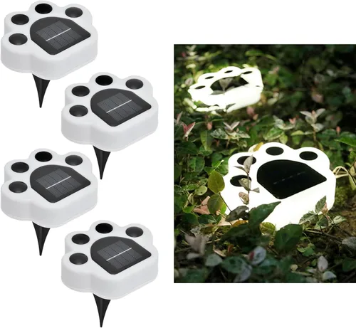 Vista 3 de plplaaoo Linterna solar, luces solares en forma de pata para exteriores, 4 piezas LED de iluminación de paisaje, luz enterrada, lámpara decorativa