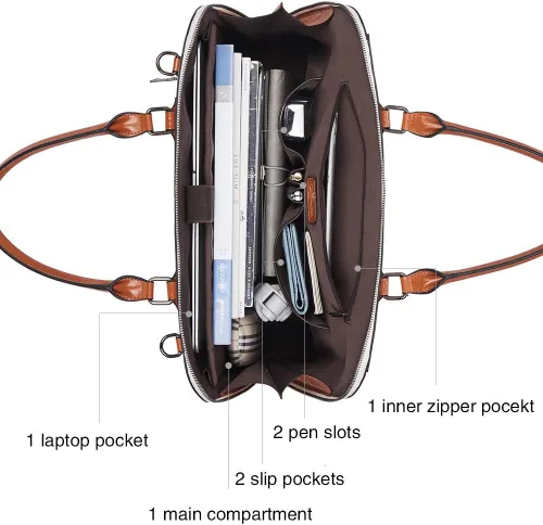 Vista 5 de BOSTANTEN Maletín de cuero para mujer de 15.6 pulgadas, bolso de hombro para laptop, oficina, trabajo, bolso cruzado