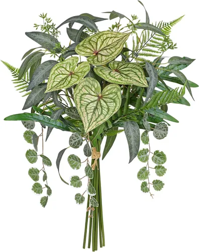 Vista 11 de Juego de cajas de tallos de vegetación artificial, 5 tipos de hojas de eucalipto mixtas de hojas de eucalipto plateadas, helechos de monstera Tipo 1