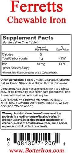 Vista 2 de Ferretts Suplemento de hierro masticable de 18 mg (hierro carbonilo) – Suministro de 60 días de hierro masticable con sabor a limón y lima
