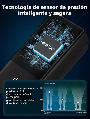 Vista 7 de Masajeador de piernas inalámbrico CINCOM, compresión de aire para dolor y circulación 3 massage modes, 10 intensities, 5 timers, Rechargeable