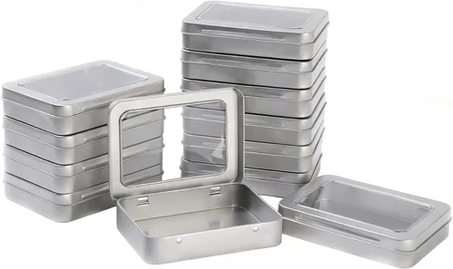 Vista 10 de LJY 12 latas rectangulares de metal, 4.5 x 3.3 x 0.9 pulgadas para piezas Negro