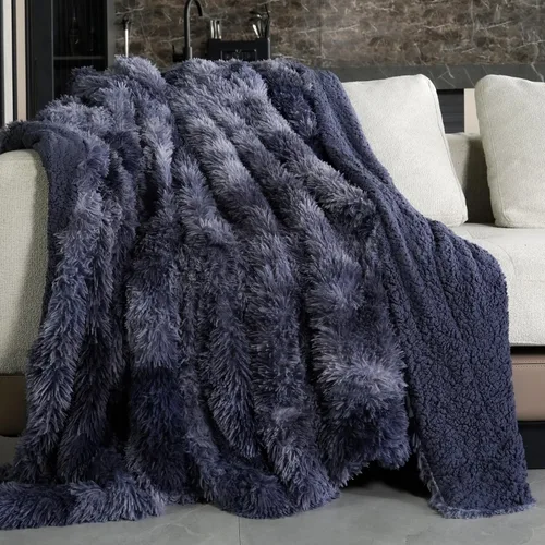 Vista 17 de Pawque Manta de piel sintética de 50 x 60 pulgadas, manta suave y esponjosa, cálida y gruesa, de pelo largo, reversible, ligera, acogedora para Negro