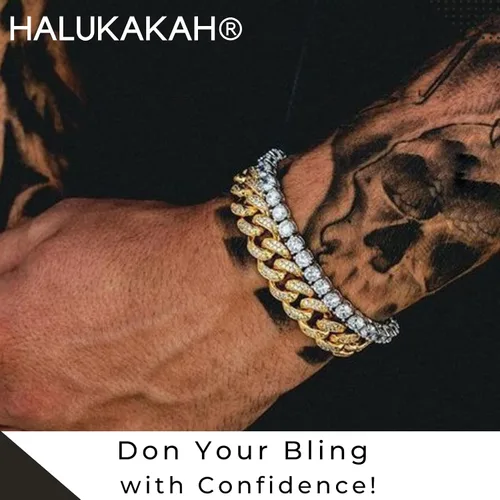 Vista 2 de Halukakah Cadena de oro para hombre The Royal Iced Out 140.787 in 18k oro real de 18 quilates, oro blanco platino, oro rosa, oro rodio, chapado