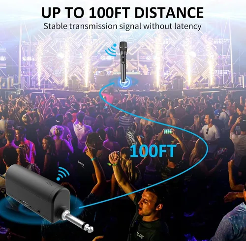 Vista 5 de Aveek Micrófono de karaoke inalámbrico, micrófono de mano recargable con receptor para altavoces y amplificadores alimentados, juego de micrófono