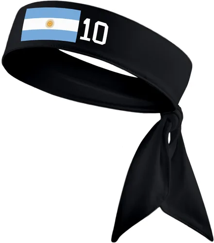 Vista 2 de Banda para la cabeza de los deportes con la bandera de Argentina #10 Fútbol Fútbol Blanco Negro Azul Fitness 10 - Banda elástica para el sudor Ninja