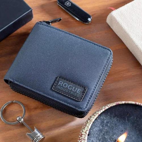 Vista 5 de Men's Nylon Zip Wallet by Rogue - 10 Card Capacity, Full Cash Slot, Expandable Coin Pouch - Premium Leather & Durable Nylon - RFID Blocking Canvas